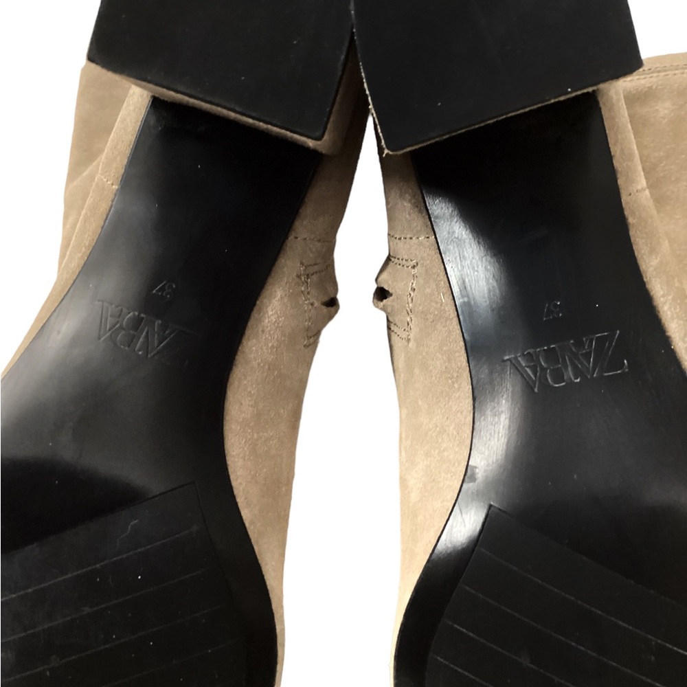 Brand New ZARA Suede Slouchy Heeled Boots in Tan SIZE 6.5 - Picture 15 of 16